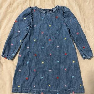 GAP Denim Kids Dress with Heart Embroidery